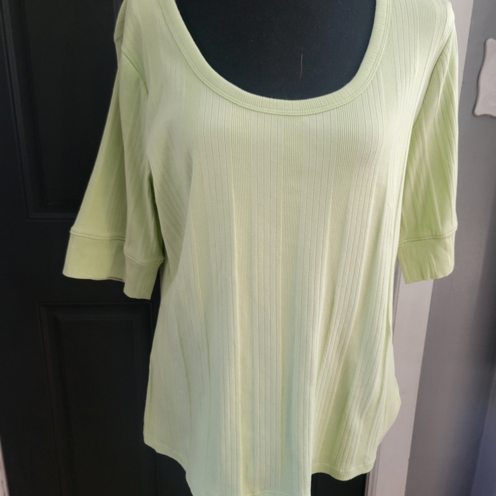 a.n.a Light Green Ribbed Short Sleeve Tee